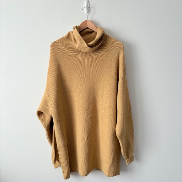 Free People Softly Structured Turtleneck Tunic Knit Sweater Mustard Yellow Small - Picture 5 of 10